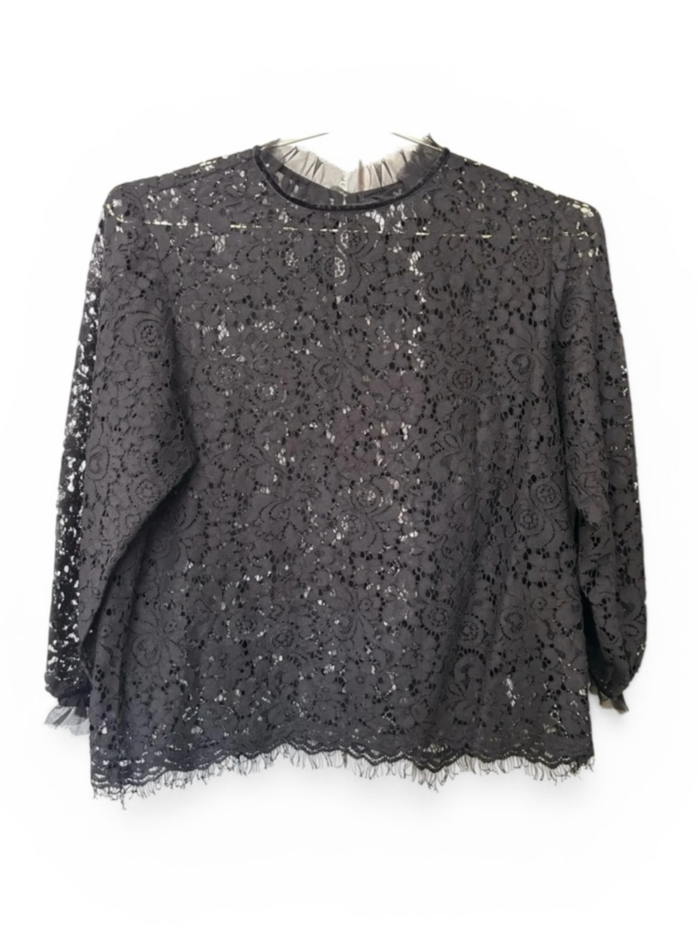 Velvet Graham & Spencer Black Lace Overlay Top Sheer Layering Blouse Boho Chic
